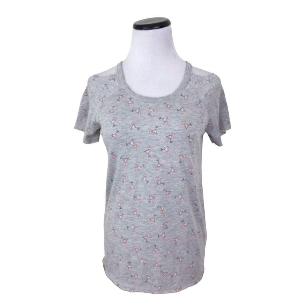 Grayson Threads Martini Print Cutout T-Shirt Short Sleeve Gray Size XS